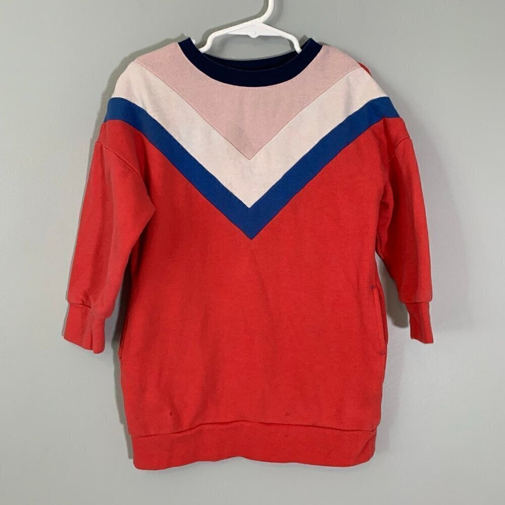 5/$25 Boden Sweatshirt Dress 4-5Y Red Chevron Colorblock‎ Long Sleeve Pockets